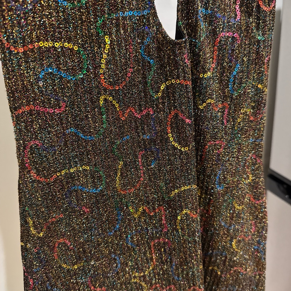 Urban Outfitters Black Sparkle One-Shoulder Mini Dress with Multicolor Threads - Picture 2 of 5